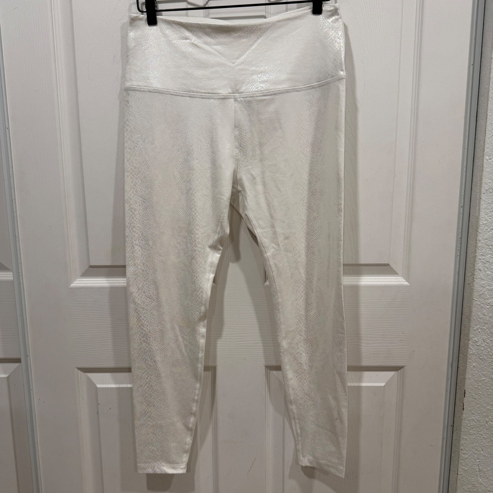 Beyond Yoga White Iridescent Snakeskin High Waisted Leggings XL Pearlized